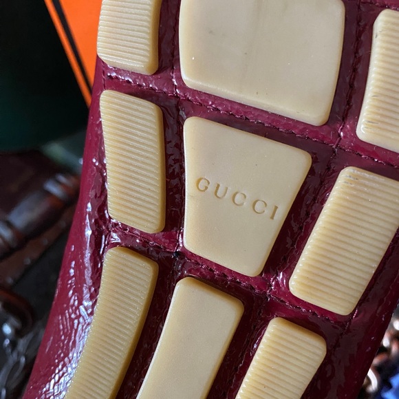 Rare Vintage GUCCI Ladies Drivers Loafers Shoes Red Patent Leather Designer GG - Picture 11 of 13
